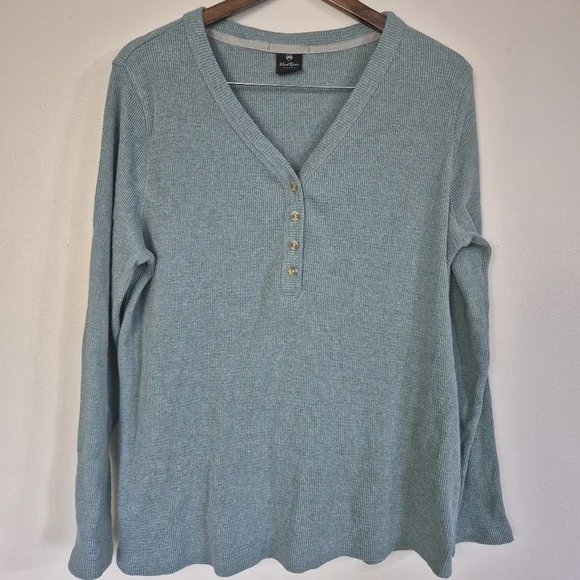 WindRiver Teal Waffle Weave THermal Long Sleeve Henley Top XL - Picture 3 of 7